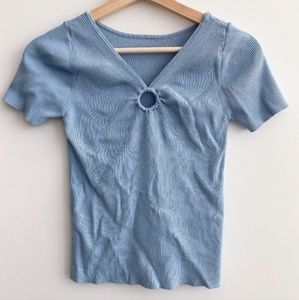 Sandro Blue Knit Keyhole top